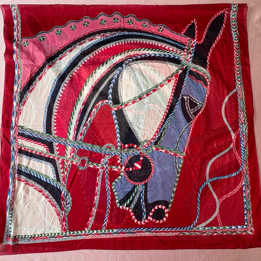 Hermes Red and Blue Horse Scarf/Wrap